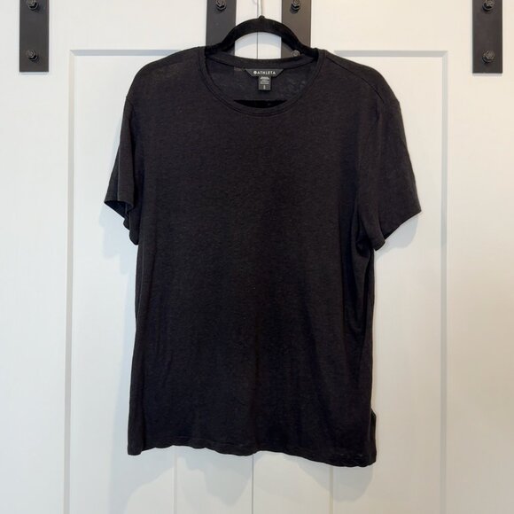 Athleta Getaway Tee Women’s L Black Linen Tencel Short Sleeve Crew Neck Top - Picture 2 of 10